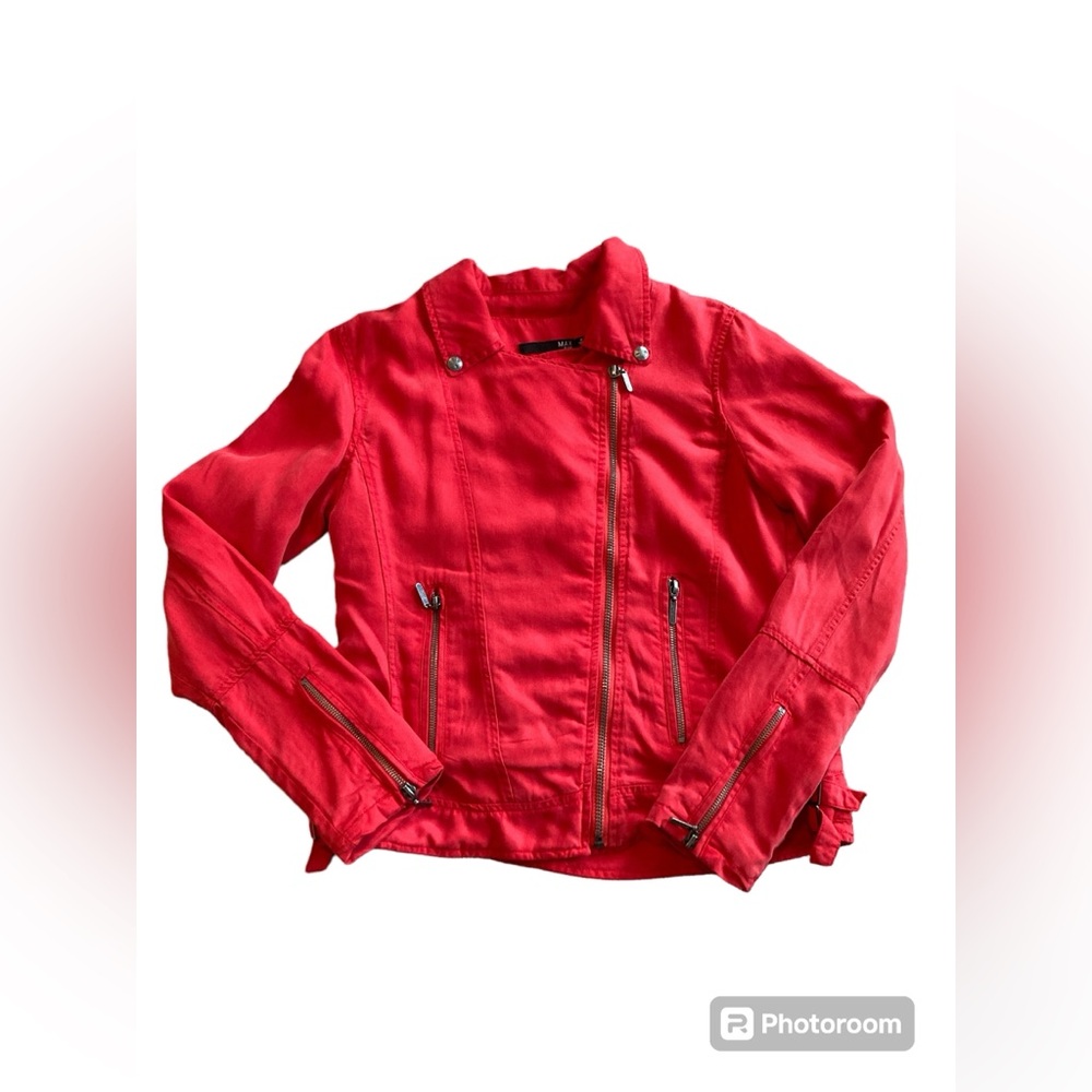 Max Jeans Red Moto Jacket. Size Medium. - Picture 14 of 14